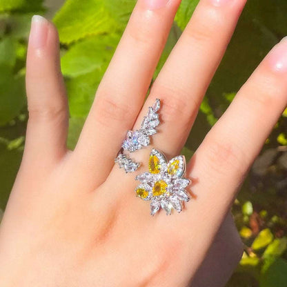 CZ Yellow Leaf Flower Ring - Uniquely You Online - Ring