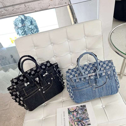 Denim Butterfly Checkered Bag - Uniquely You Online - Handbag