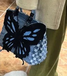Denim Butterfly Checkered Bag - Uniquely You Online - Handbag