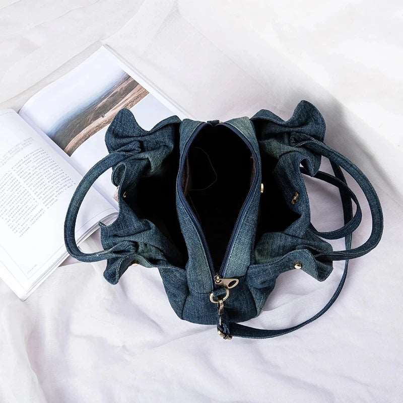 Denim Ruffle Tote Bag - Uniquely You Online - Handbag