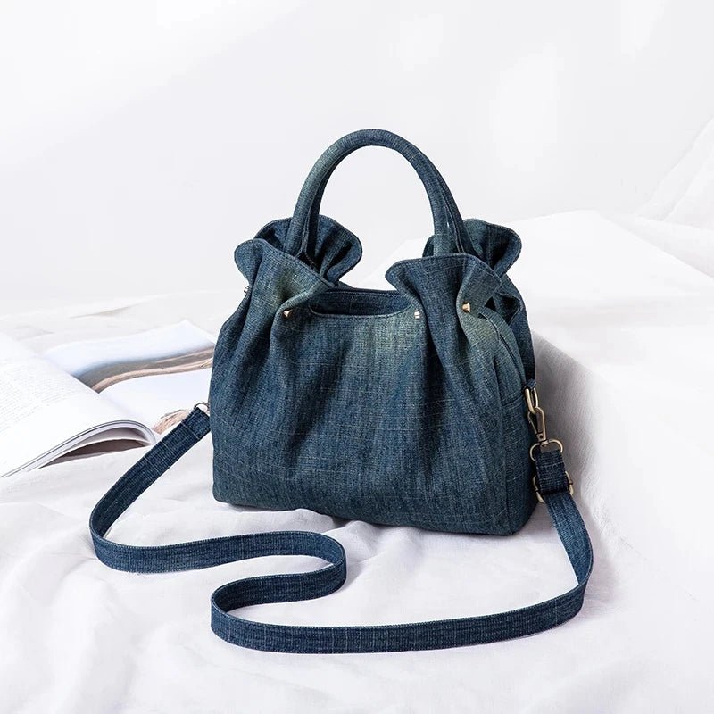 Denim Ruffle Tote Bag - Uniquely You Online - Handbag