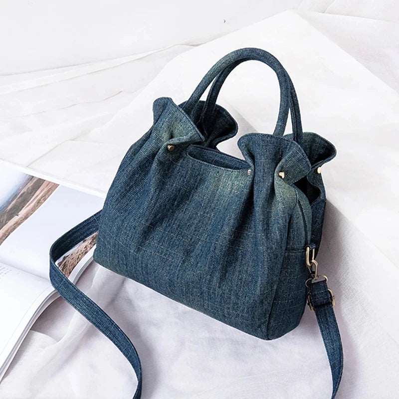 Denim Ruffle Tote Bag - Uniquely You Online - Handbag