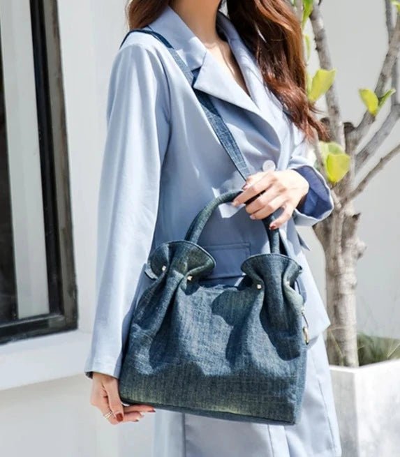 Denim Ruffle Tote Bag - Uniquely You Online - Handbag