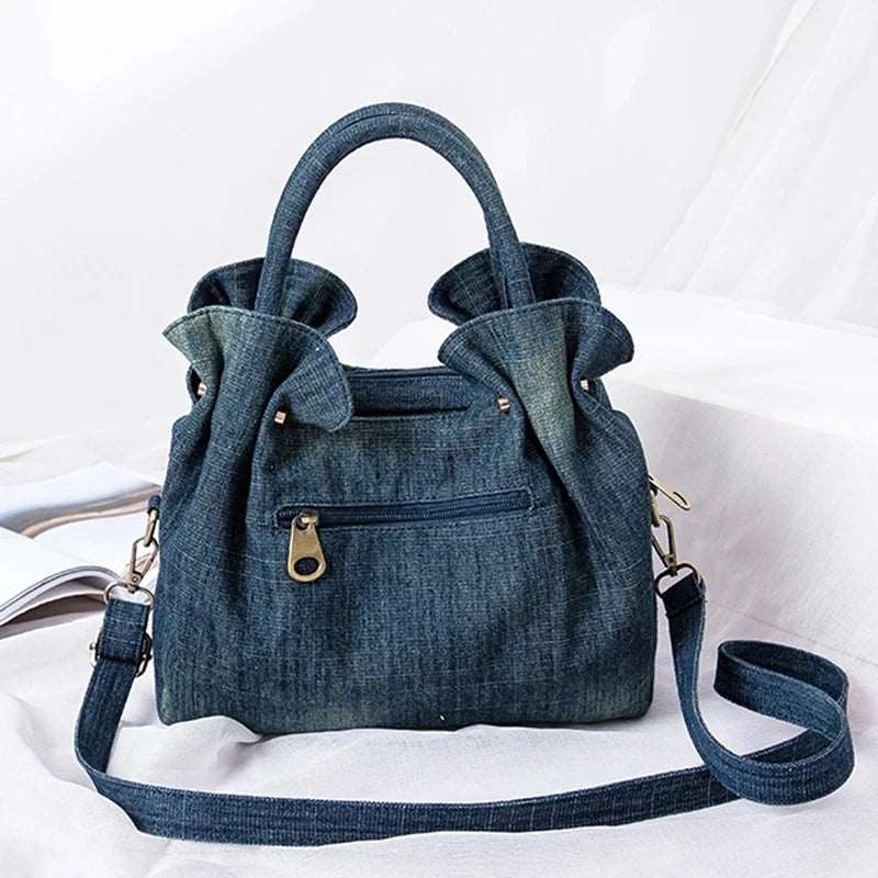 Denim Ruffle Tote Bag - Uniquely You Online - Handbag