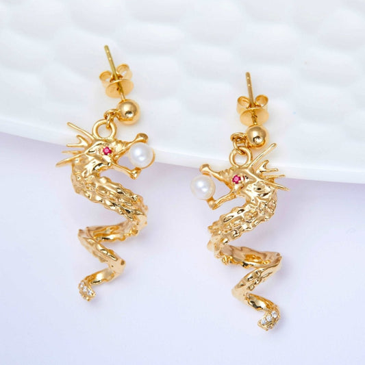 Dragon Swirl Pearl Earrings - Uniquely You Online - Earrings