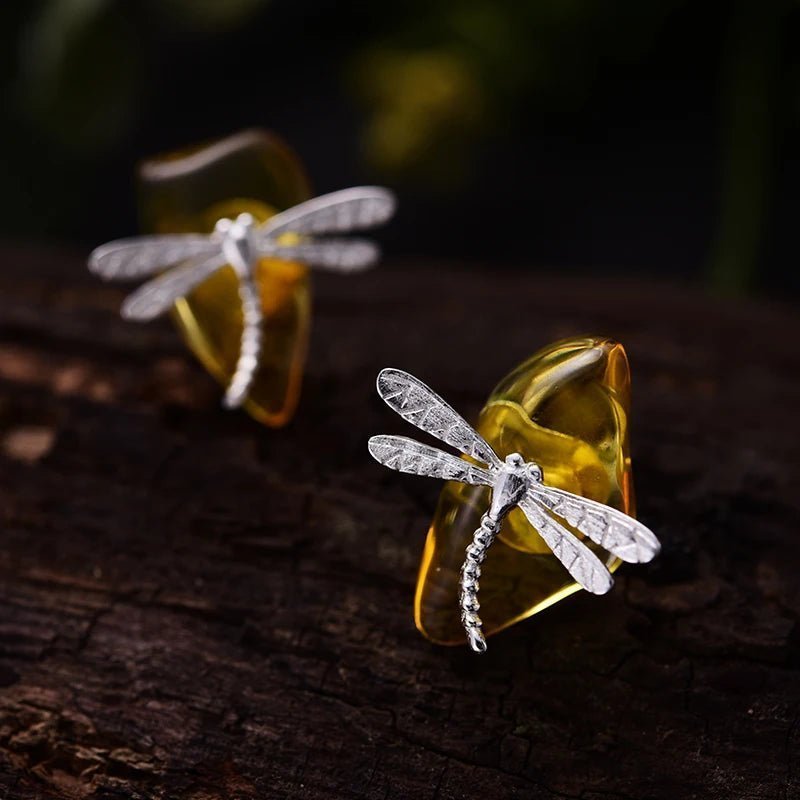 Dragonfly Amber Stud Earrings - Uniquely You Online - Earrings