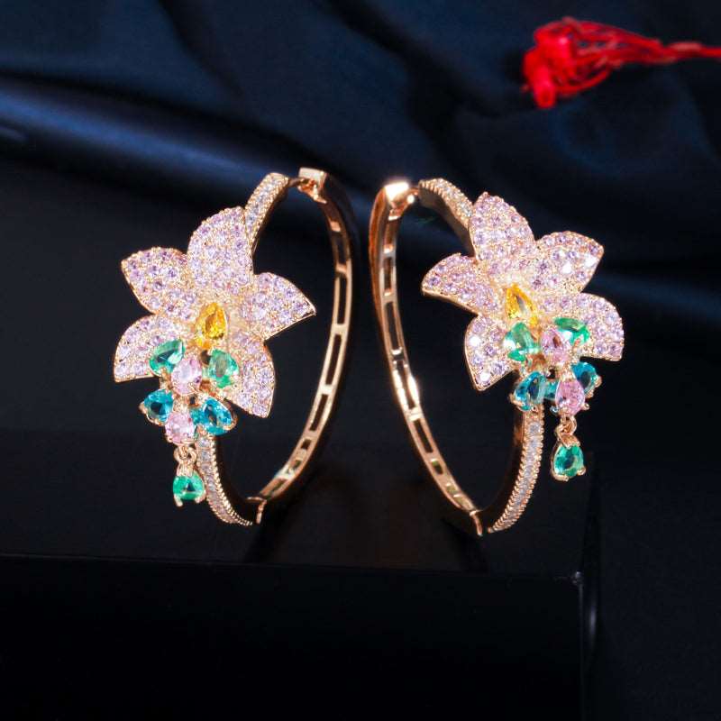 Drop Flower Hoop Earrings - Uniquely You Online - Earrings