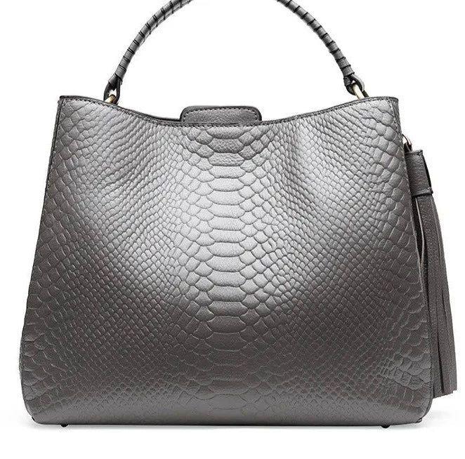 Embossed Snake Print Leather Tote Handbag - Uniquely You Online - Handbag