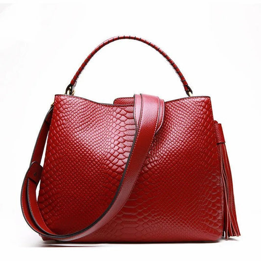 Embossed Snake Print Leather Tote Handbag - Uniquely You Online - Handbag