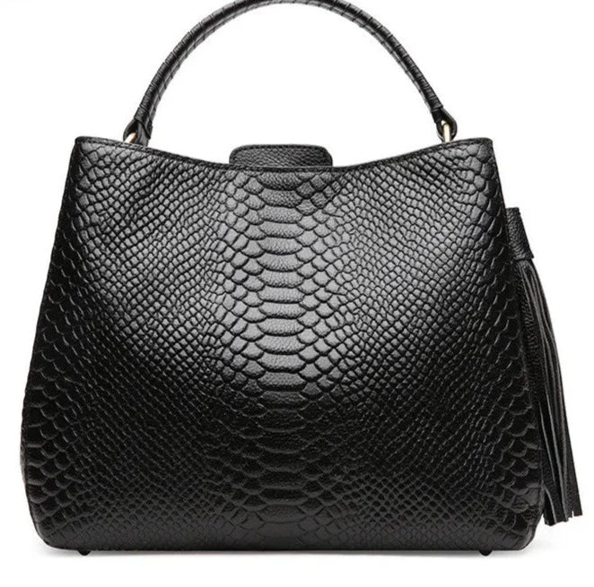 Embossed Snake Print Leather Tote Handbag - Uniquely You Online - Handbag