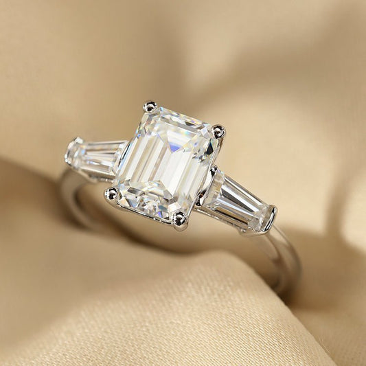Emerald Cut Moissanite Three Stone Ring - Uniquely You Online - Ring