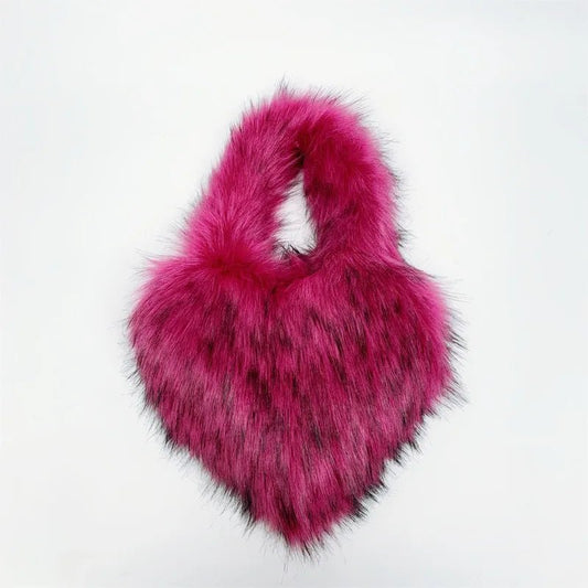 Fluffy Plush Faux Fur Heart Bag - Uniquely You Online - Handbag