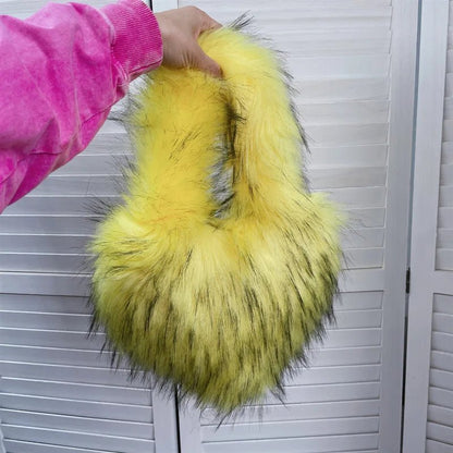 Fluffy Plush Faux Fur Heart Bag - Uniquely You Online - Handbag