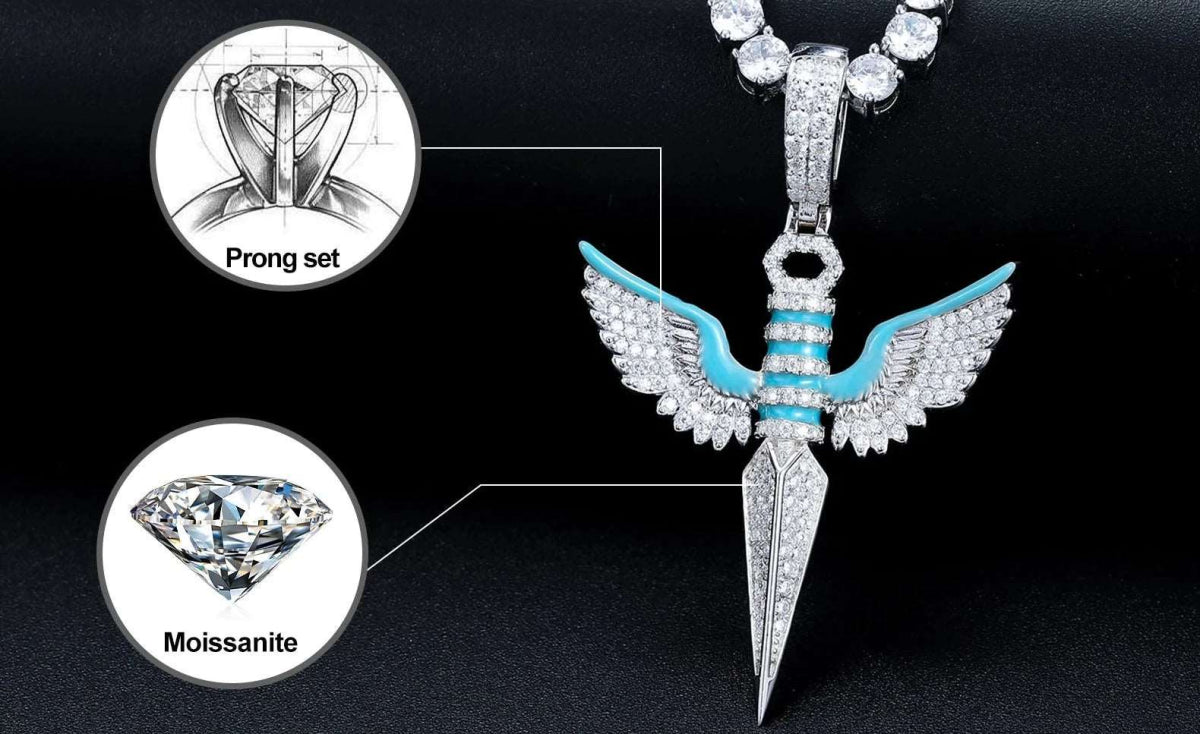 Glow-in-the-Dark Moissanite Dagger Wing Pendant - Uniquely You Online - Pendant