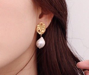 Gold Leaf Pearl Drop Earrings - Uniquely You Online - Earrings