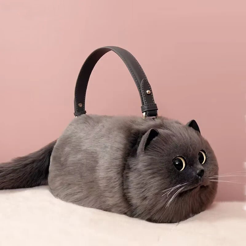 Gray Cat Faux Fur Novelty Bag - Uniquely You Online - Handbag