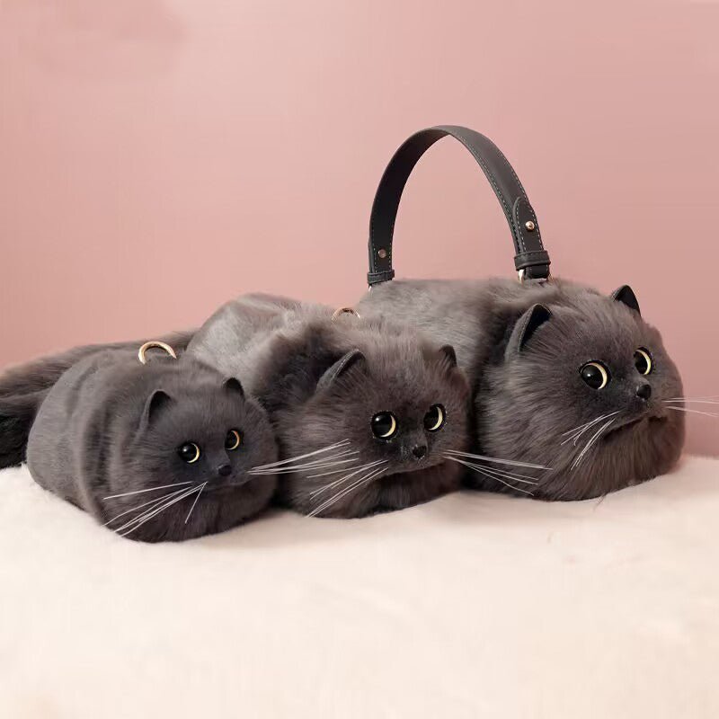 Gray Cat Faux Fur Novelty Bag - Uniquely You Online - Handbag