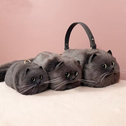 Gray Cat Faux Fur Novelty Bag - Uniquely You Online - Handbag