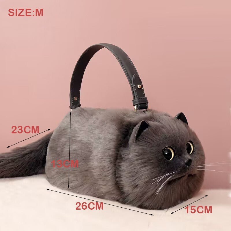 Gray Cat Faux Fur Novelty Bag - Uniquely You Online - Handbag