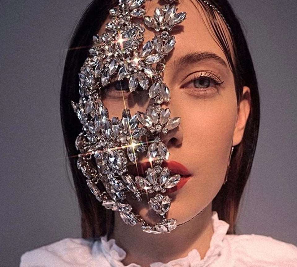 Half Face Crystal Leaf Facemask - Uniquely You Online - Mask