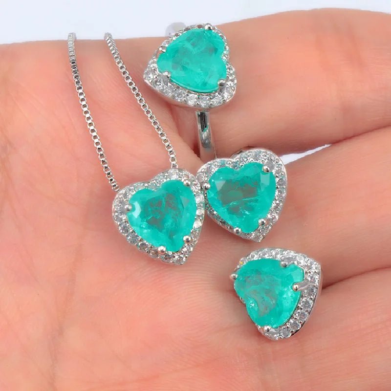 Heart Shaped Paraiba Tourmaline Jewelry Set - Uniquely You Online - Jewelry Set