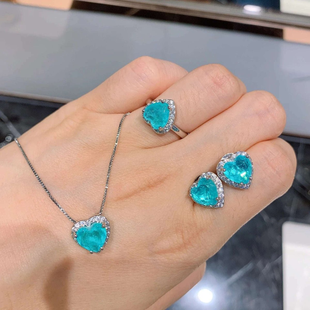 Heart Shaped Paraiba Tourmaline Jewelry Set - Uniquely You Online - Jewelry Set