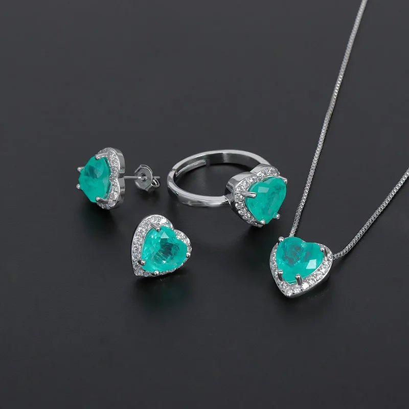 Heart Shaped Paraiba Tourmaline Jewelry Set - Uniquely You Online - Jewelry Set