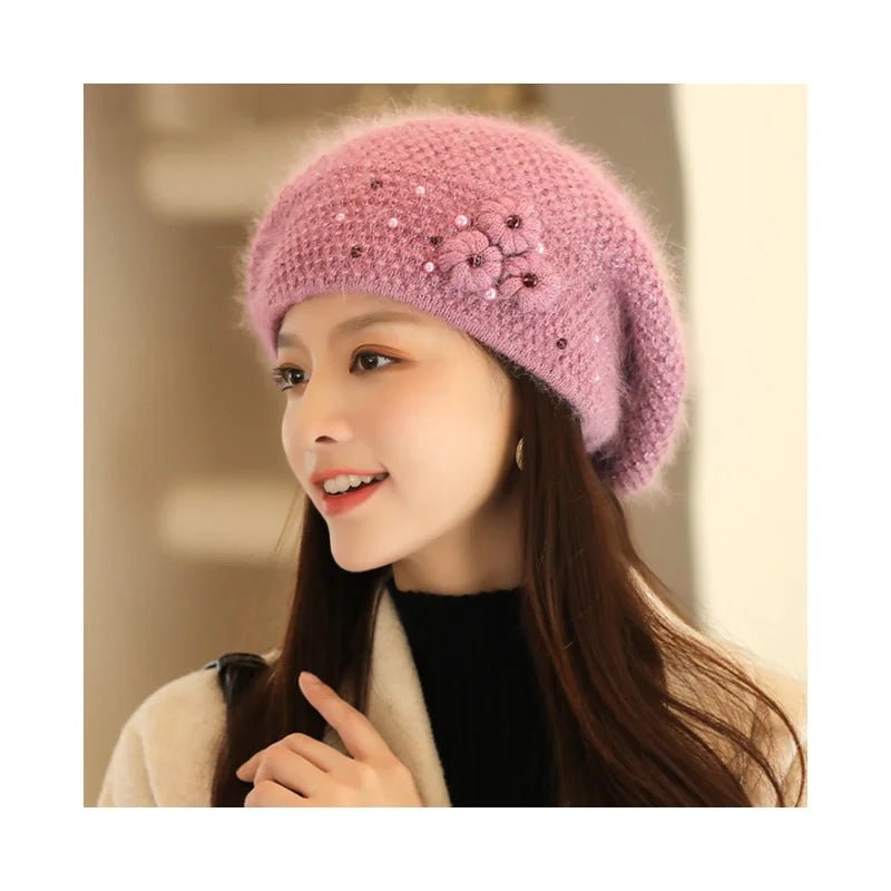 Knitted Flower Beret - Uniquely You Online - Hat