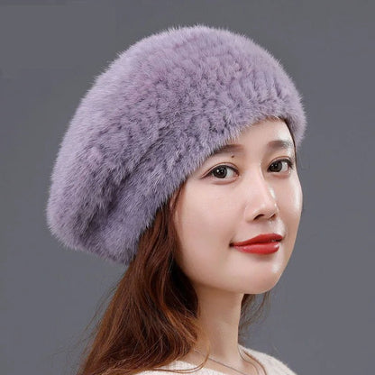 Knitted Lux Mink Fur Beret Hat - Uniquely You Online - Hat