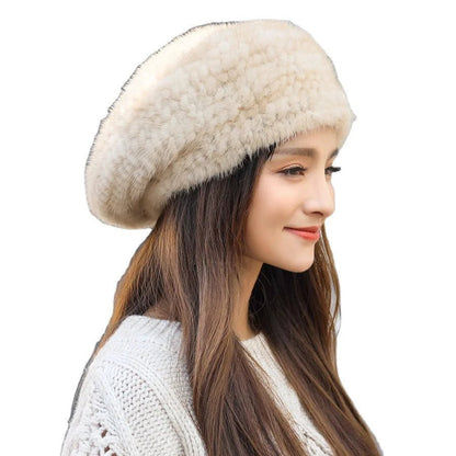 Knitted Lux Mink Fur Beret Hat - Uniquely You Online - Hat