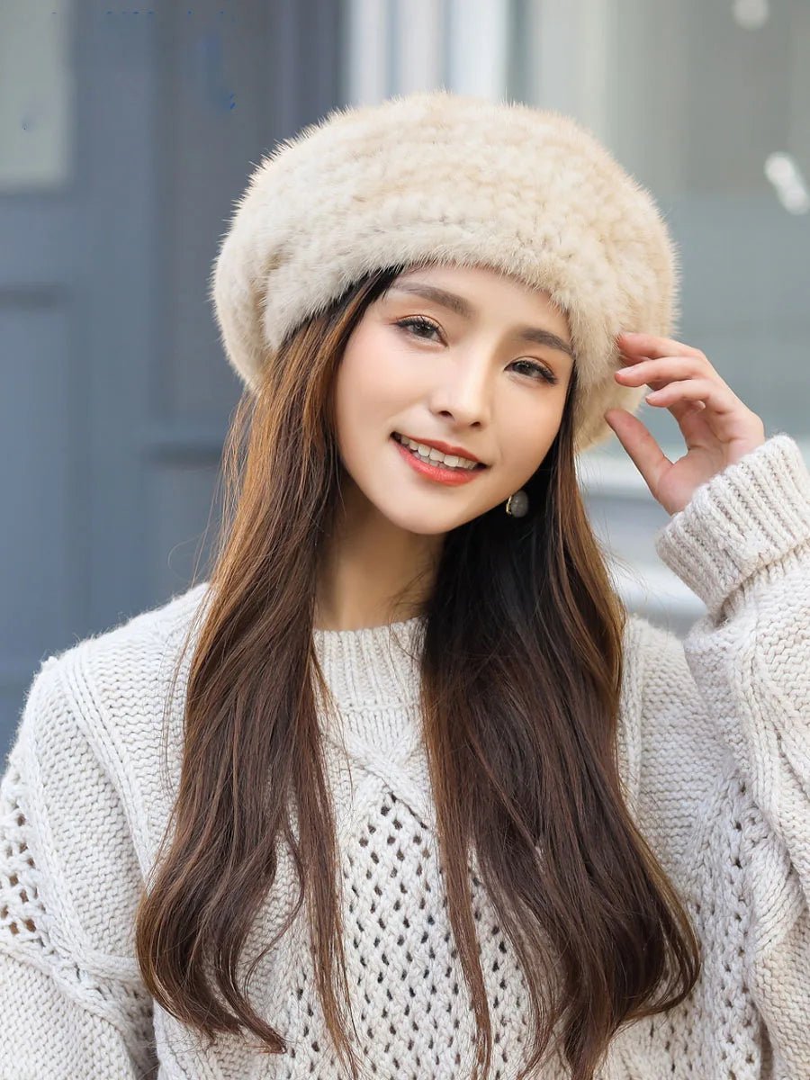 Knitted Lux Mink Fur Beret Hat - Uniquely You Online - Hat