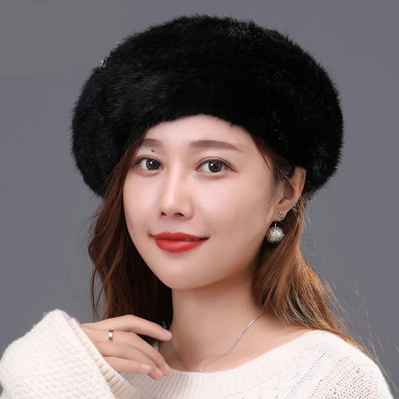 Knitted Lux Mink Fur Beret Hat - Uniquely You Online - Hat