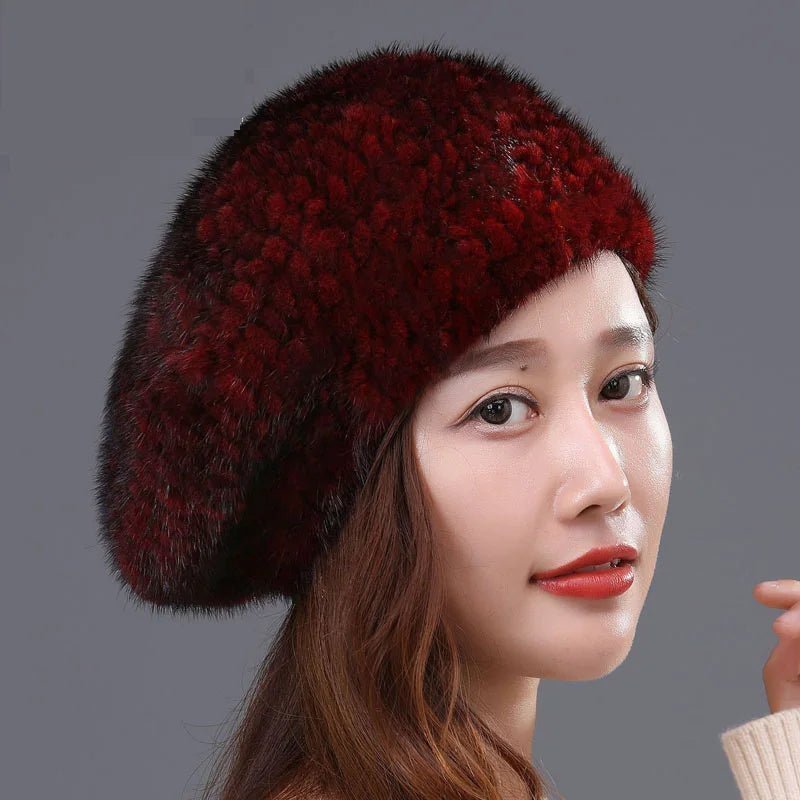 Knitted Lux Mink Fur Beret Hat - Uniquely You Online - Hat