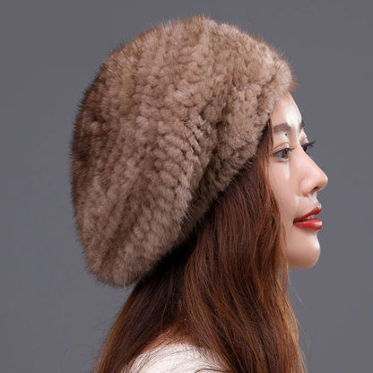 Knitted Lux Mink Fur Beret Hat - Uniquely You Online - Hat