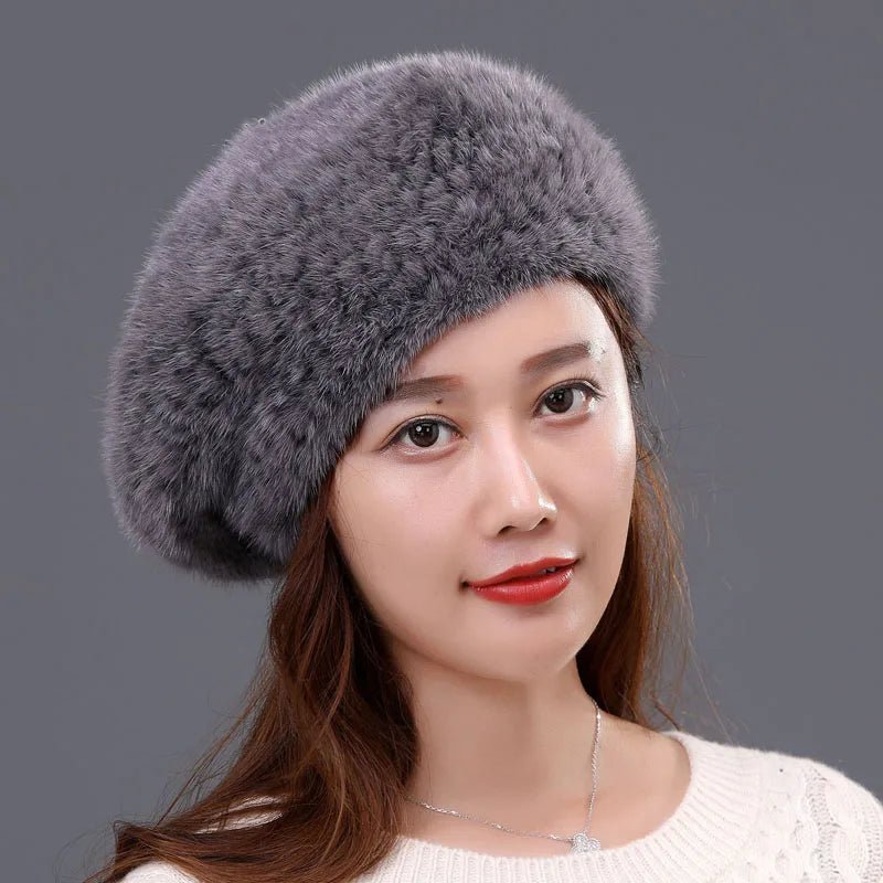 Knitted Lux Mink Fur Beret Hat - Uniquely You Online - Hat