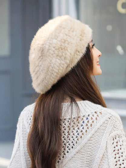 Knitted Lux Mink Fur Beret Hat - Uniquely You Online - Hat