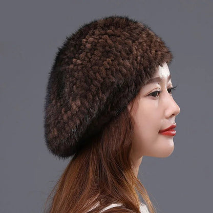 Knitted Lux Mink Fur Beret Hat - Uniquely You Online - Hat