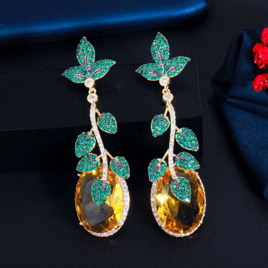 Leaf Drop Yellow Crystal Earrings - Uniquely You Online - Earrings