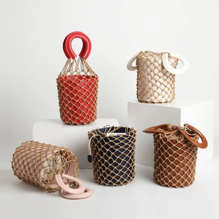 Leather Net Woven Bucket Bag - Uniquely You Online - Handbag
