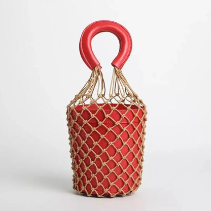 Leather Net Woven Bucket Bag - Uniquely You Online - Handbag