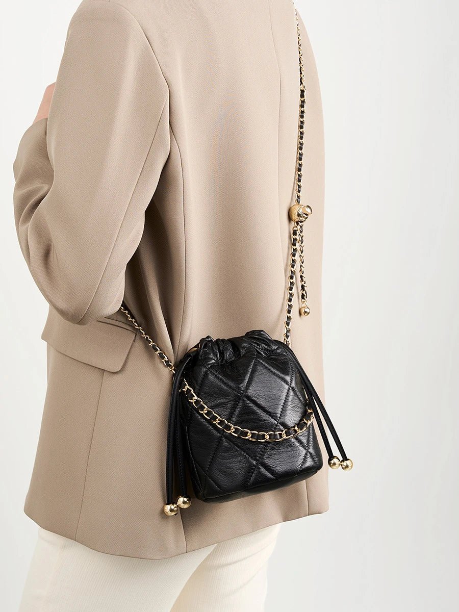 Leather Quilted Mini Bucket Bag - Uniquely You Online - Crossbody