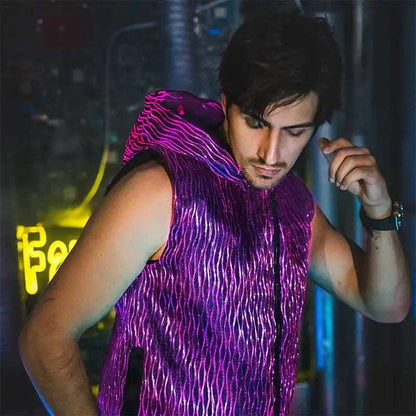 Led Fiber Optic Wave Sleeveless Hoodie - Uniquely You Online - Hoodie