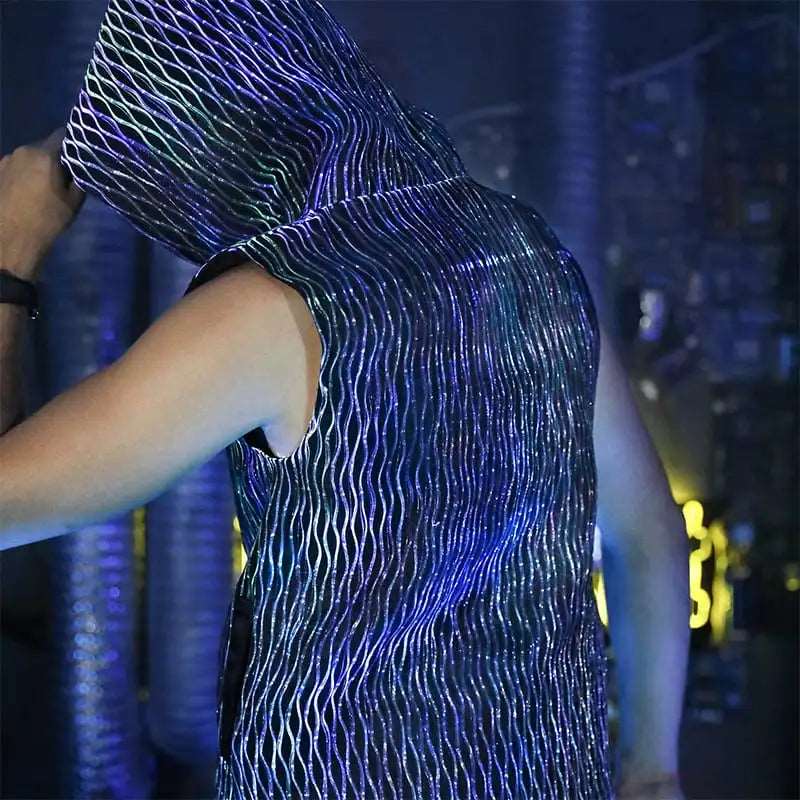 Led Fiber Optic Wave Sleeveless Hoodie - Uniquely You Online - Hoodie