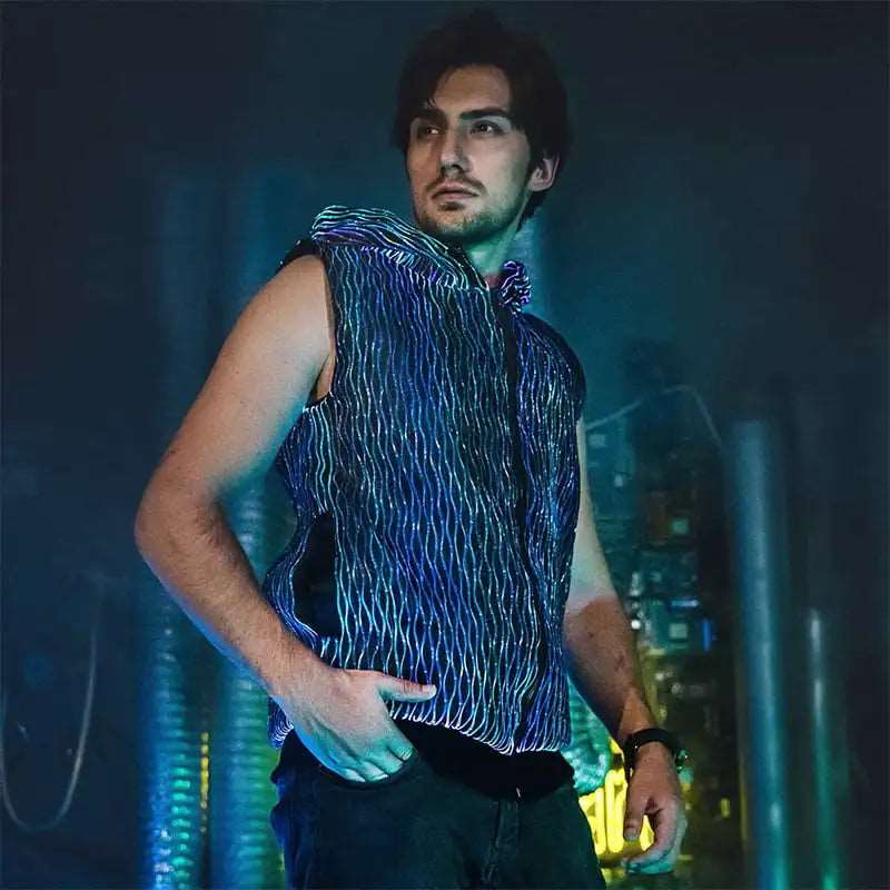 Led Fiber Optic Wave Sleeveless Hoodie - Uniquely You Online - Hoodie