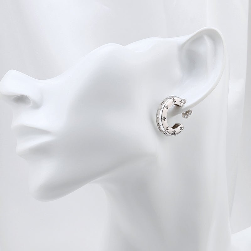 Moon and Star Dome Hoop Stud Earrings - Uniquely You Online - Earrings