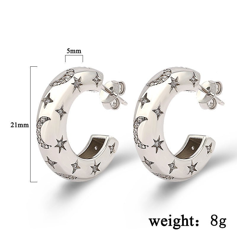 Moon and Star Dome Hoop Stud Earrings - Uniquely You Online - Earrings