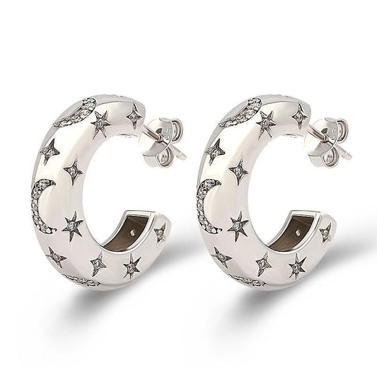 Moon and Star Dome Hoop Stud Earrings - Uniquely You Online - Earrings