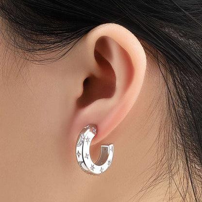 Moon and Star Dome Hoop Stud Earrings - Uniquely You Online - Earrings