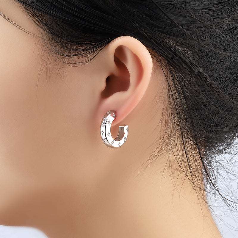 Moon and Star Dome Hoop Stud Earrings - Uniquely You Online - Earrings