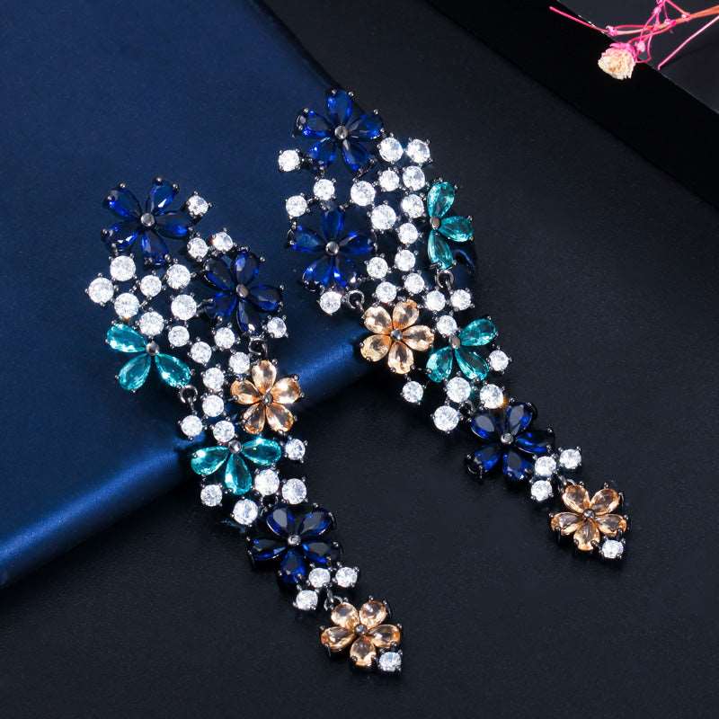 Multicolor Blue Drop Flower Earrings - Uniquely You Online - Earrings